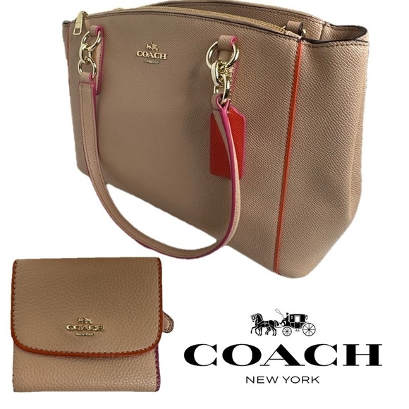 Coach Christie Nude Beige Edgepaint Edgestain Neon Pink Orange 20476 Bag - Picture 1 of 16